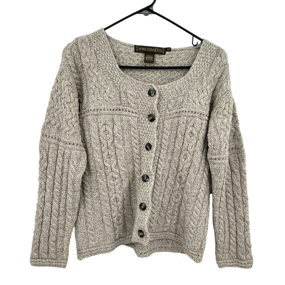 Merino Wool‎ Cardigan Cable Knit Ireland Sweater Womens S Fisherman Academia